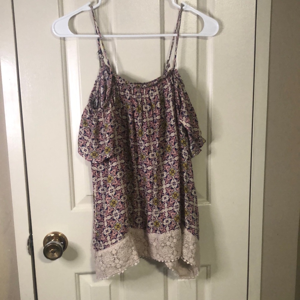 Floral Off-Shoulder Top with Lace Trim